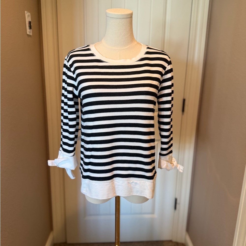 Gibson Black and White Striped Sweatshirt with Bow detail - Picture 1 of 4